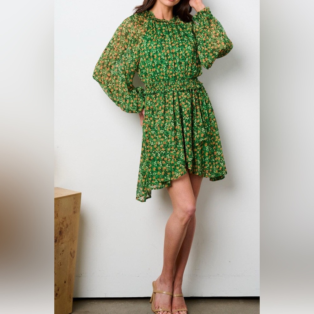 Boutique NWT Floral Chiffon Green Dress
